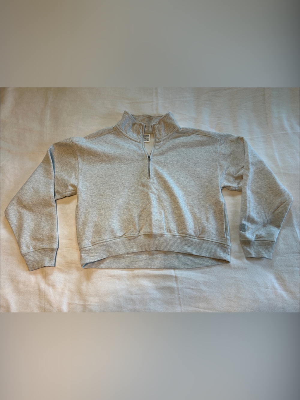 PINK Victoria's Secret Light Gray Cropped Quarter Zip